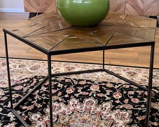 Hexagon Table, Area Rug, Vase