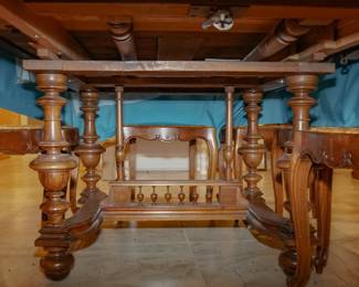 French walnut dining table with chairs - purchased in France