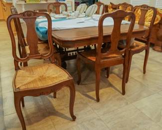 French walnut dining table with chairs - purchased in France