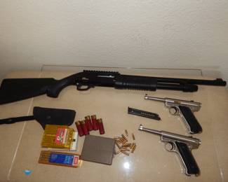 Two Ruger Mark II, Iver Johnson pump shotgun