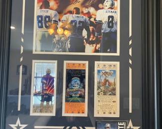 Photo of the Triplets (Aikman, Smith, & Irvin) Signed and Framed with 3 Superbowl Tickets.