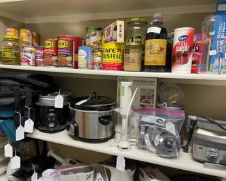 Crock Pots, Rice Cooker, 2 Hand held blenders, Food items