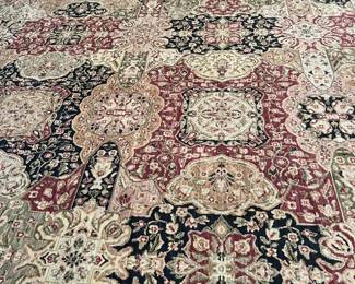 Beautiful rug, black, red, cream and greens. Length 14ft 6inch by 11ft 7inches wide