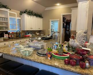 Looking across the Kitchen, Apple ceramic set, salt and peppers, place mats, trays