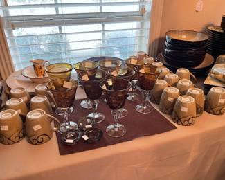 Beautiful handmade gold swirl stem ware, and more black swirl