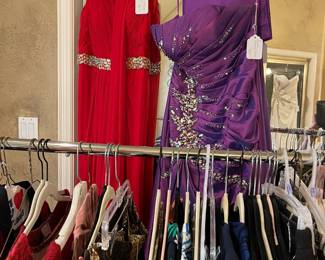 Beautiful red and purple evening dresses, and designer pieces
