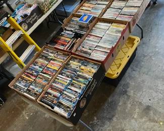 Huge collection of Blu Ray and DVDs in the garage.