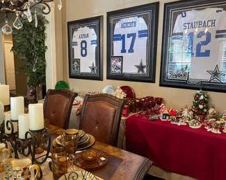 In the dining room you will find Dallas Cowboys signed memorabilia 