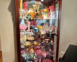 Cherry Lighted Curio Cabinet