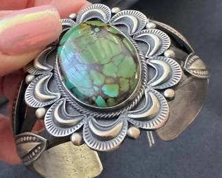 Native American sterling silver + turquoise cuff bracelet