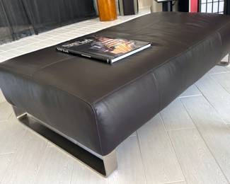Leather + chrome loveseat with oversized ottoman/sectional