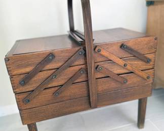 Vintage accordion sewing box/basket