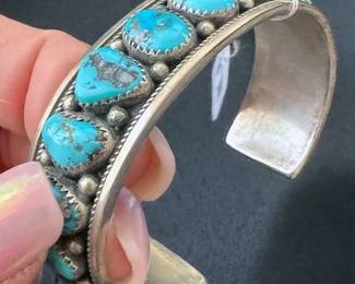 Native American sterling silver + turquoise cuff bracelet