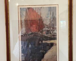 Are you sensing a theme with the art?  They all include a boat in port.  By Frances Hodgkins