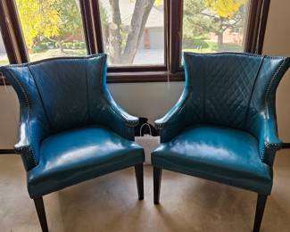 Turquoise Leather Arm Chairs 
