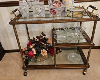 Vintage Brass, Wood and Glass Tea Cart