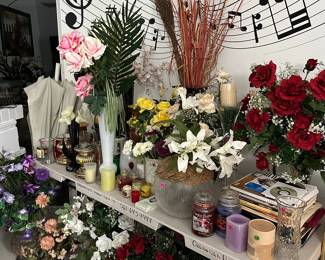 Vases and silk flowers
Candled, incense, and more