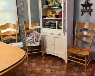 Fiesta dishes, vintage cabinet, kitchen table set