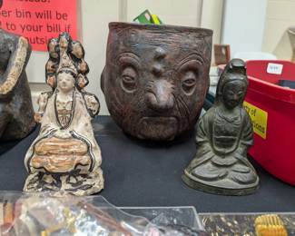 Chinese Bronze Buddha, Guanyin Buddha Shrine, Mayan 2 faced vessel