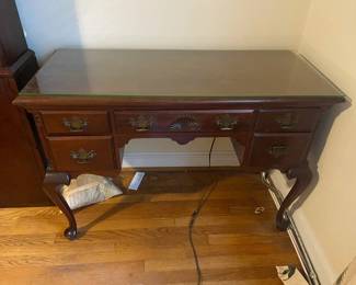 Georgetown Galleries Solid Mahogany 3-piece set. All pieces have original stickers and original glass tops. This desk measures 44" wide by 19" deep by 30 1/2" tall. $1,000 for set. 