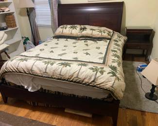 Queen size sleigh bed. Very sturdy, solid wood. Good condition on frame. Mattress included if you want it. $300.  