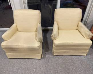Set of two vintage chairs. Excellent structural condition. Very comfortable. Arm covers in particular could use a wash. But they can be washed easily. 37" wide arm to arm, 34" deep and 32" tall to back of chair. $200 for the set. 