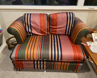 Two piece set of vintage 80s sofa and loveseat. Highlighted as greatest sofa ever made in NY fashion magazine. I don't know why; I think it's ugly. But it is apparently in high demand. $1,900 for set. Loveseat in perfect condition. Loveseat 56" wide by 32" tall (at arms) by 41" deep. Prefer to sell as set. Will entertain offers on just loveseat. 