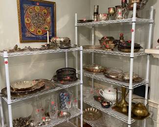 Countless silver plate, ceramic, glass, brass and other items. Miscellaneous prices. All priced to sell. Make an offer on a bundle!