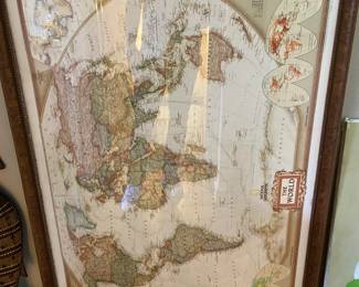 Many pieces of art. This one an excellent world map with beautiful framing. Not sure I want to let it go. Therefore $150. 