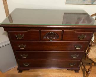 Georgetown Galleries Solid Mahogany 3-piece set. All pieces have original stickers and original glass tops. This dresser is 39" tall by 43 1/2" wide by 22" deep. $1,000 for set. 