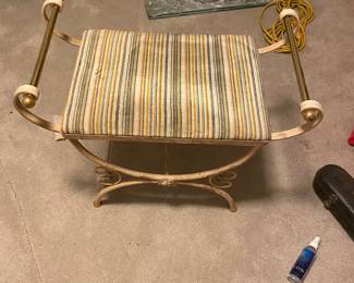 Vintage brass, steel and fabric wire bench. Excellent condition. Stell could use a paint job. All else great. $200. 