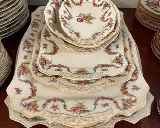 Czechoslovakian "Epiag" china set. Enormous set with many pieces. I stopped counting at 100. At least 160, maybe 200. Probably about 20 place settings with a ton of serving platters, creamers/gravy trays, etc. You can see some dirt, but it's just dirt. I cleaned everything that wasn't stored in a case and it's all immaculate. Serving trays shown here. $600 full set. 