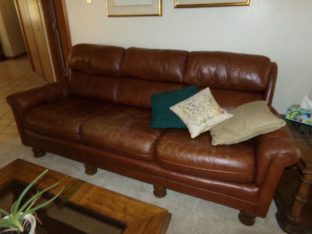 Leather Sofa and Pillows