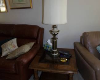 Hardwood Side Table and Lamp
