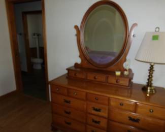 Hard Wood Dresser and TP Matching Mirror Cabinet, Lamp