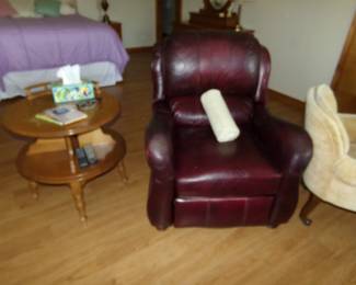 Leather Recliner, Round Side Table
