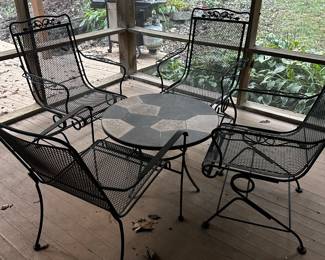 WROUGHT IRON CHAIRS WITH SLATE TABLE