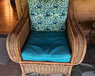 WICKER CHAIR WITH TORQUOISE CUSHION
