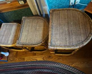 VINTAGE SEMICIRCLE BAMBOO  CANE NESTING TABLES TOP