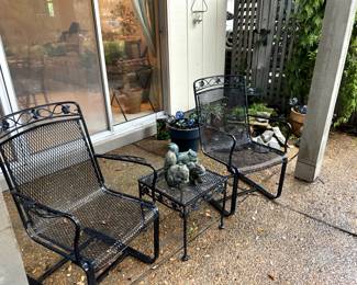 Meadowcraft spring chairs and side table