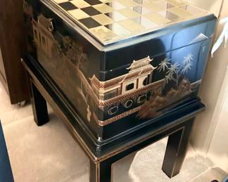 Black lacquer box on stand