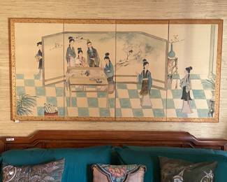 Oriental 4 panel wall screen; king size bed