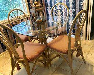 Rattan with glass top table and chairs