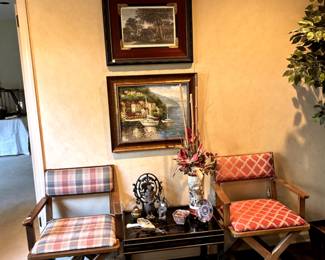 Directors chairs, black lacquer table