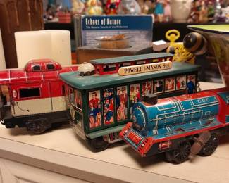 Pressed tin vintage train pieces