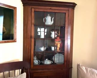 Collector’s Collection Antique Corner Cupboard Early 19th century  cabinet with original glass