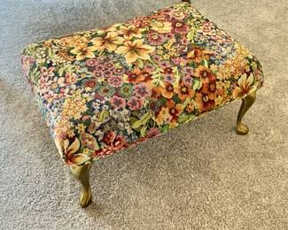 Vintage Floral Foot Rest with Brass Legs