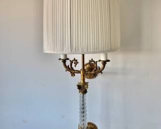 Pair of Hollywood Regency Crystal & Brass Wall Sconce Lights