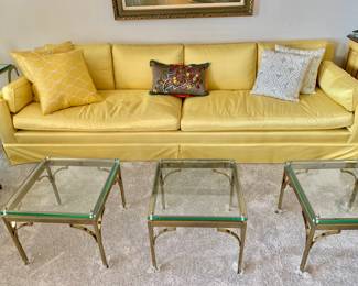Set of Three Vintage Brass and Glass Accent Tables