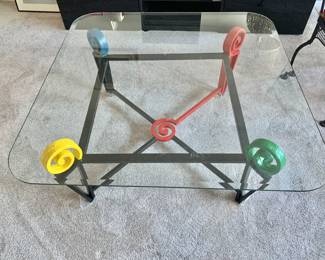 MCM Colorful Iron and Glass Accent Table